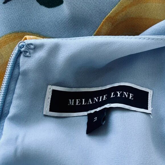 Melanie Lyne Icy Blue Lemon Print Asymmetrical Overlay Chiffon Maxi Dress – US 2 - Picture 15 of 15